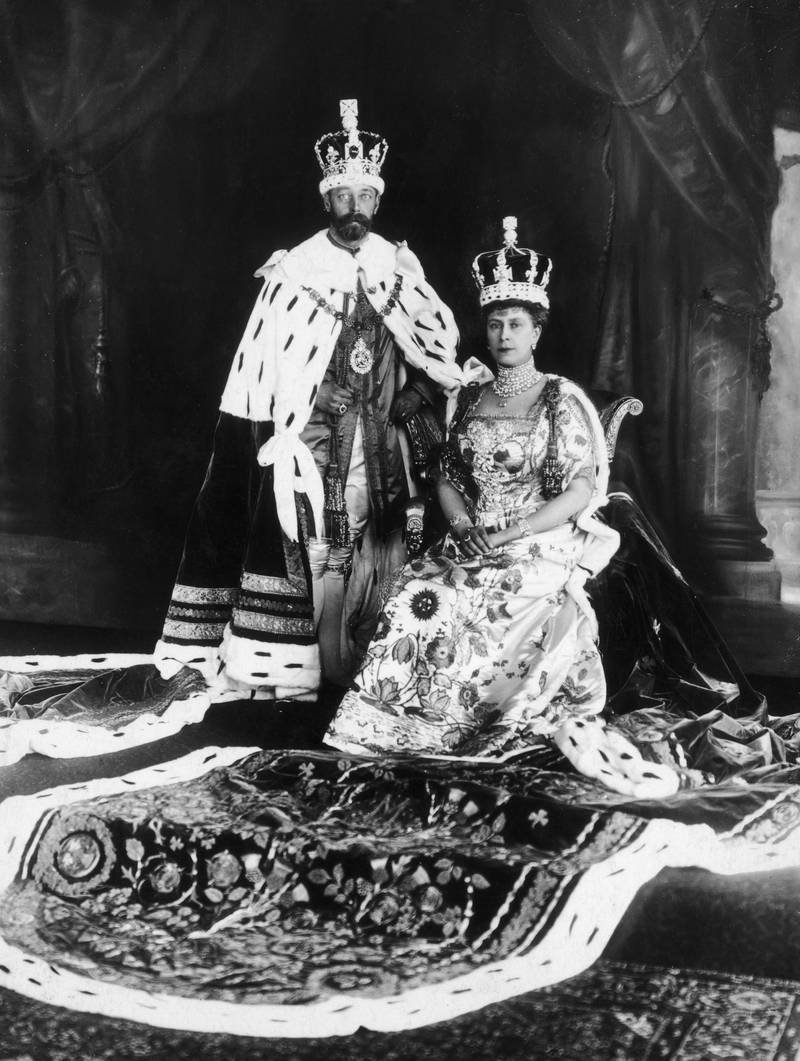 King George V (1865 - 1936) on the day of his coronation, together with his consort Queen Mary (1867 - 1953). Getty Images
