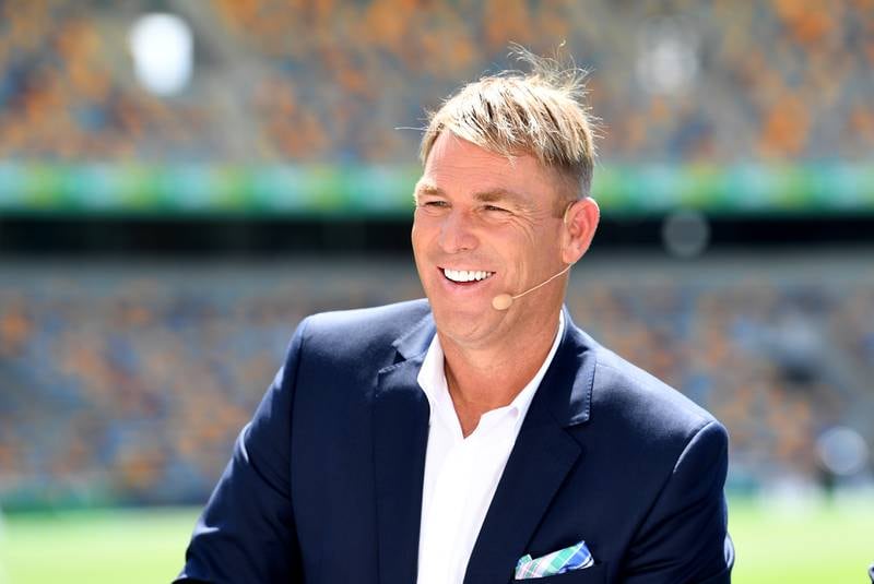 Shane Warne working as a TV pundit during a test match between Australia and Pakistan at The Gabba in Brisbane, Australia, in 2019. Getty Images