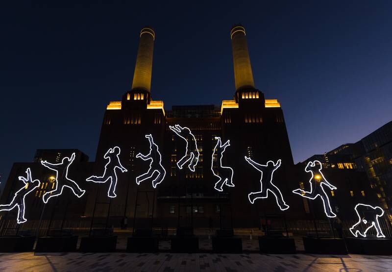 The 'Run Beyond' light installation by artist Angelo Bonello at the Battersea Powerstation Light Show in London on January 16. The show runs until February 27. EPA