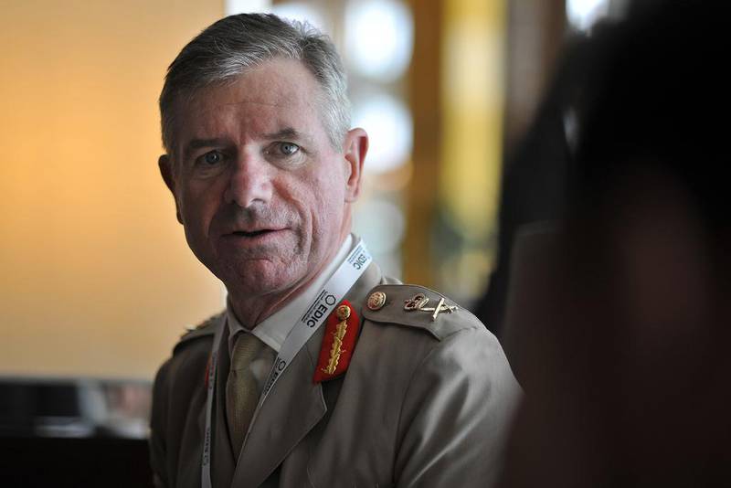 Lt Gen Tom Beckett, the British ministry of defence’s senior adviser to the Middle East, at Idex on Sunday. Delores Johnson / The National