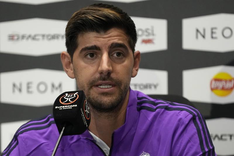 Real Madrid goalkeeper Thibaut Courtois speaks during a press conference. AP Photo