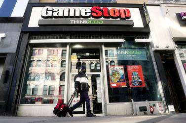 GameStop has plummeted 89% since hitting a record intra-day peak of $483 last week, reducing its market value by about $30bn to $3.7bn. The stock is still up 184% this year. REUTERS