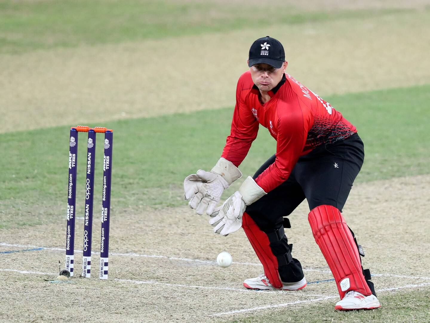 Dubai, United Arab Emirates - October 30, 2019: Hong Kong's keeper Scott McKechnie during the game between Oman and Hong Kong in the World Cup Qualifier at the Dubai International Cricket Stadium. Wednesday the 30th of October 2019. Sports City, Dubai. Chris Whiteoak / The National