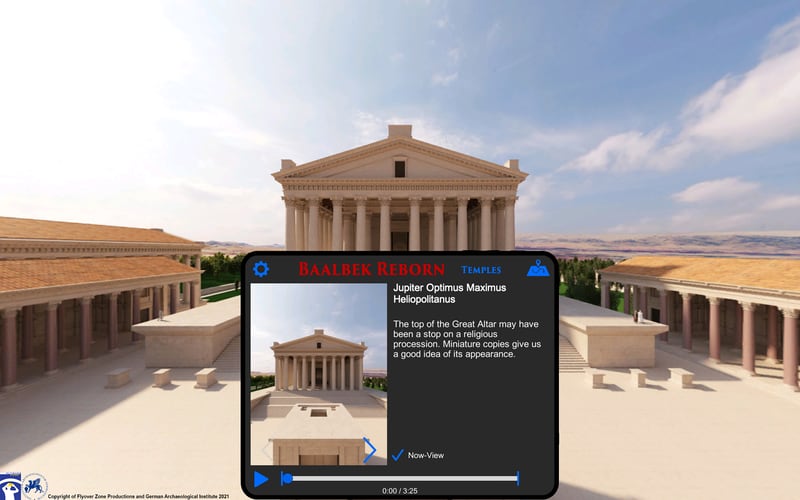 The in-app reconstruction and information for the inside of Jupiter Temple. Courtesy of Flyoverzone Productions and DAI
