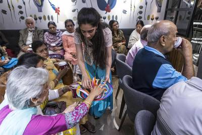 Members of the Golden Age group take part in a quilling session at Costa Cafe on Jumeirah Beach Road as part of the Alzheimer’s Cafe initiative, August 2019, Dubai. Antonie Robertson / The National