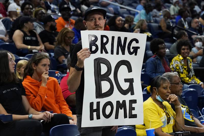 A Griner supporter at a WNBA basketball game in Chicago in August. AP