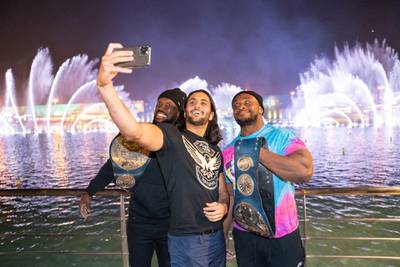 Stars of WWE headed to The Boulevard in Riyadh where they posed for iconic images as they prepare to perform at Super ShowDown in KSA tonight. Courtesy WWE