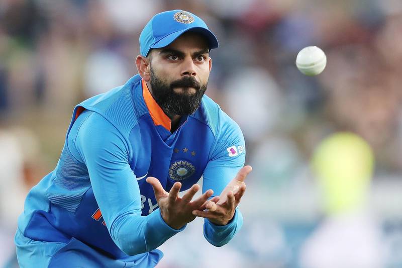 India’s Virat Kohli fields during the first one-day international cricket match between New Zealand and India at Seddon Park in Hamilton on February 5, 2020. / AFP / MICHAEL BRADLEY
