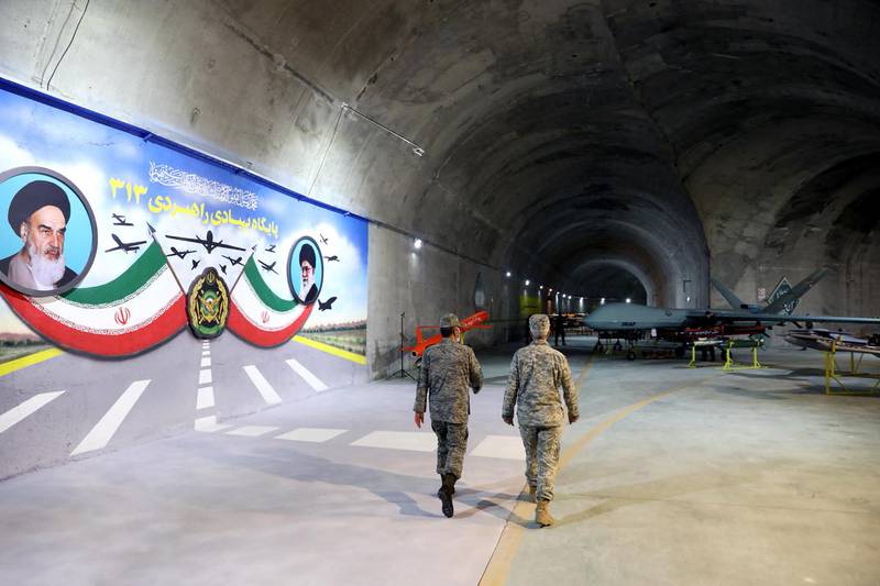 Reminders of the Iranian Army's revolutionary heritage are seen at an underground facility when drones are stored. AFP