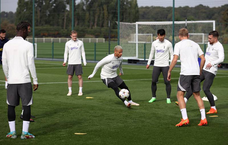 Tottenham's Brazilian striker Richarlison controls the ball during training. AFP