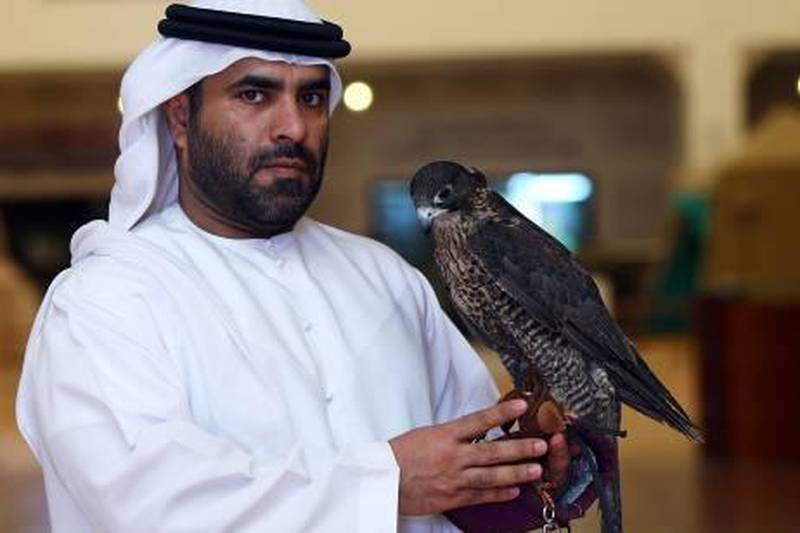 Dubai, United Arab Emirates- July 31, 2011:    Rashid Hamad al Suwidi,  a Falcon Trainer pose during the  interview ,  at the  Falcon Centre in  Dubai.  ( Satish Kumar / The National )