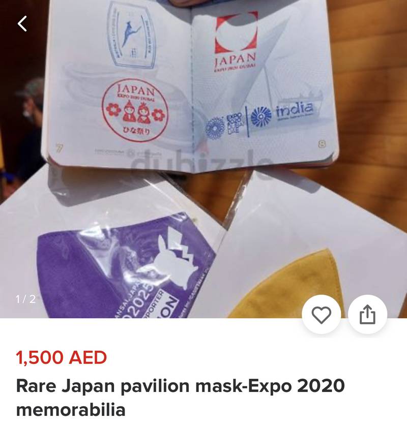 One seller is trying to sell a 'limited edition' Pikachu face mask from Japan's pavilion for Dh1,500.