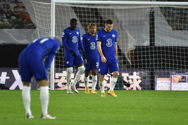 Chelsea players after the Wolves winner. AP