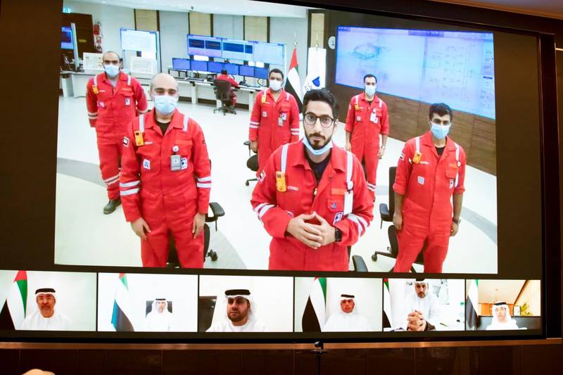 Employees of Abu Dhabi National Oil Company receive praise from Sheikh Mohamed bin Zayed, Crown Prince of Abu Dhabi and Deputy Supreme Commander of the Armed Forces, during a Supreme Petroleum Council meeting on Sunday. Courtesy: Sheikh Mohamed bin Zayed Twitter