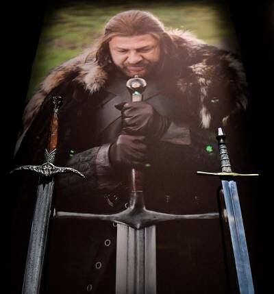 The swords of Ned Stark's character from the TV show 'Game of Thrones' are seen on display. Reuters