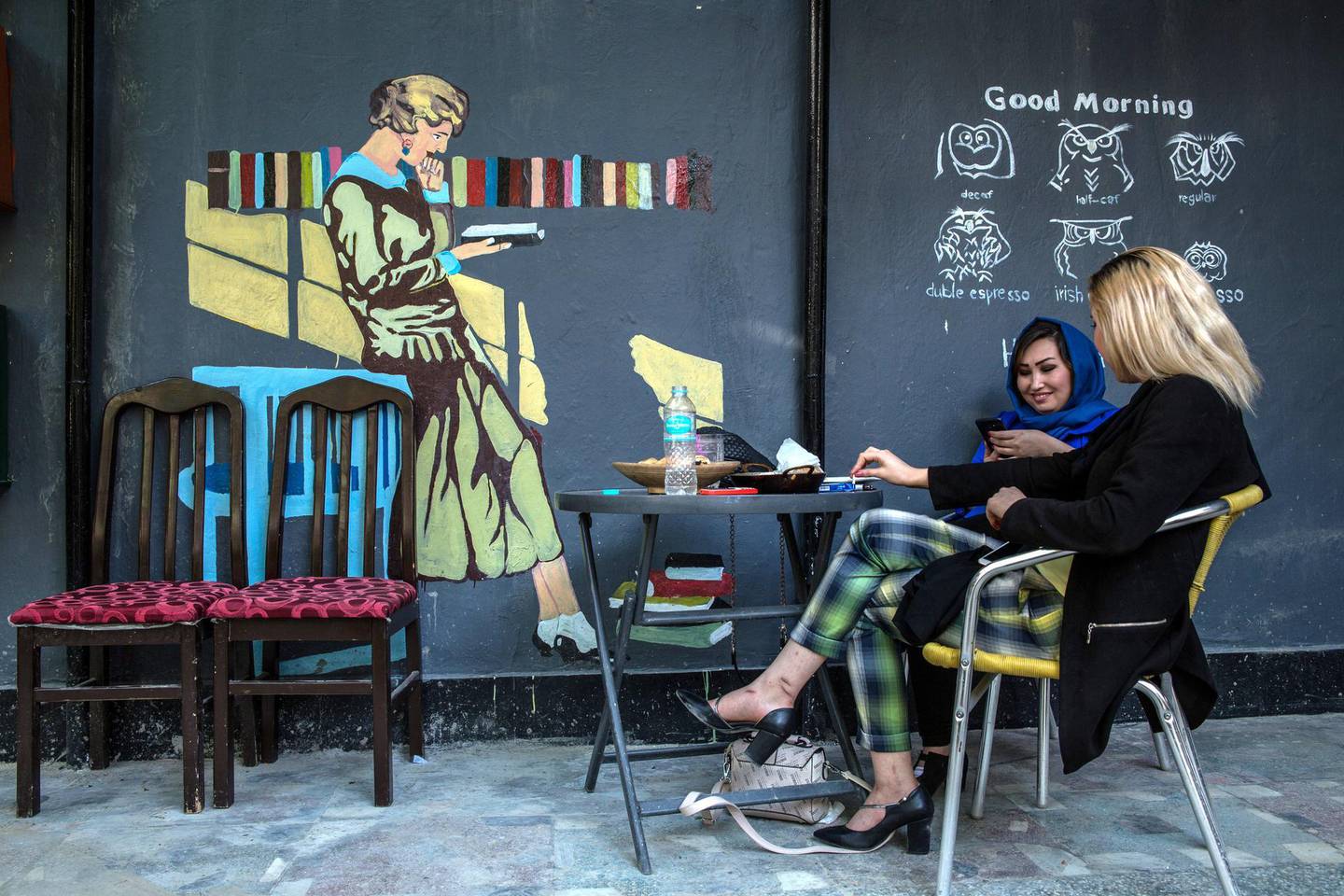 Shar-e-Kitap, Persian for 'City of Books' is a coffee shop in West Kabul, where young people enjoy a laid-pack atmosphere. 