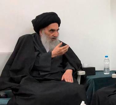 Grand Ayatollah Ali Al Sistani in the southern Iraqi city of Najaf on March, 13, 2019. Office of Grand Ayatollah Ali Al Sistani via AP  