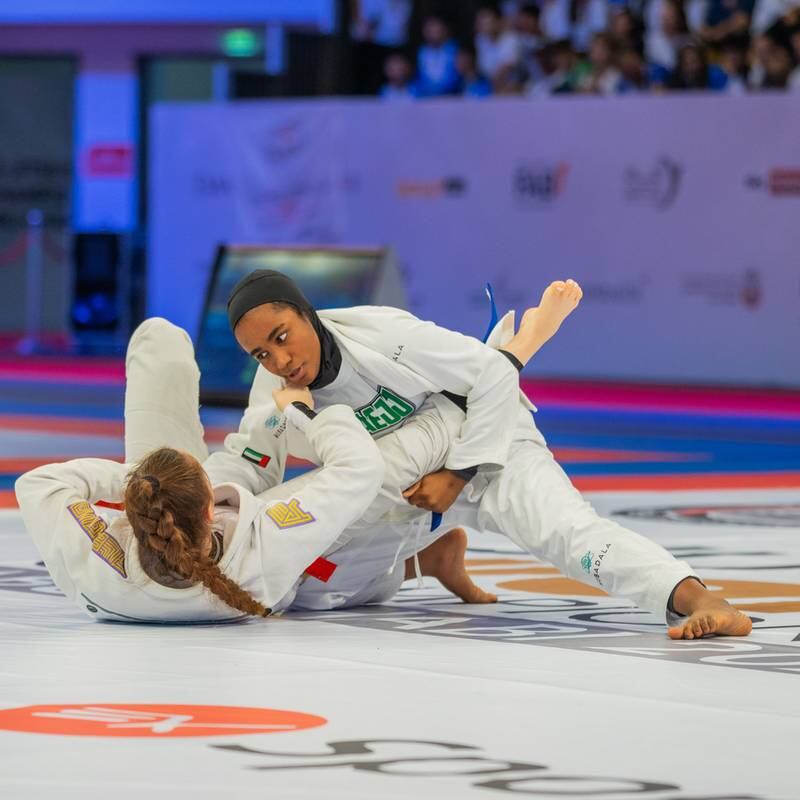 Emirati Mariam Ahmed, who won bronze, in action in the U16 girls at the Jiu-Jitsu World Championship at the Jiu-Jitsu Arena on Sunday, October 30, 2022. Photo: UAE JJF