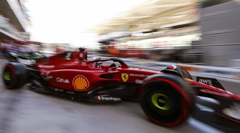 Ferrari driver Charles Leclerc exits the garage at Yas Marina Circuit for first practice ahead of the 2022 Abu Dhabi Grand Prix. EPA