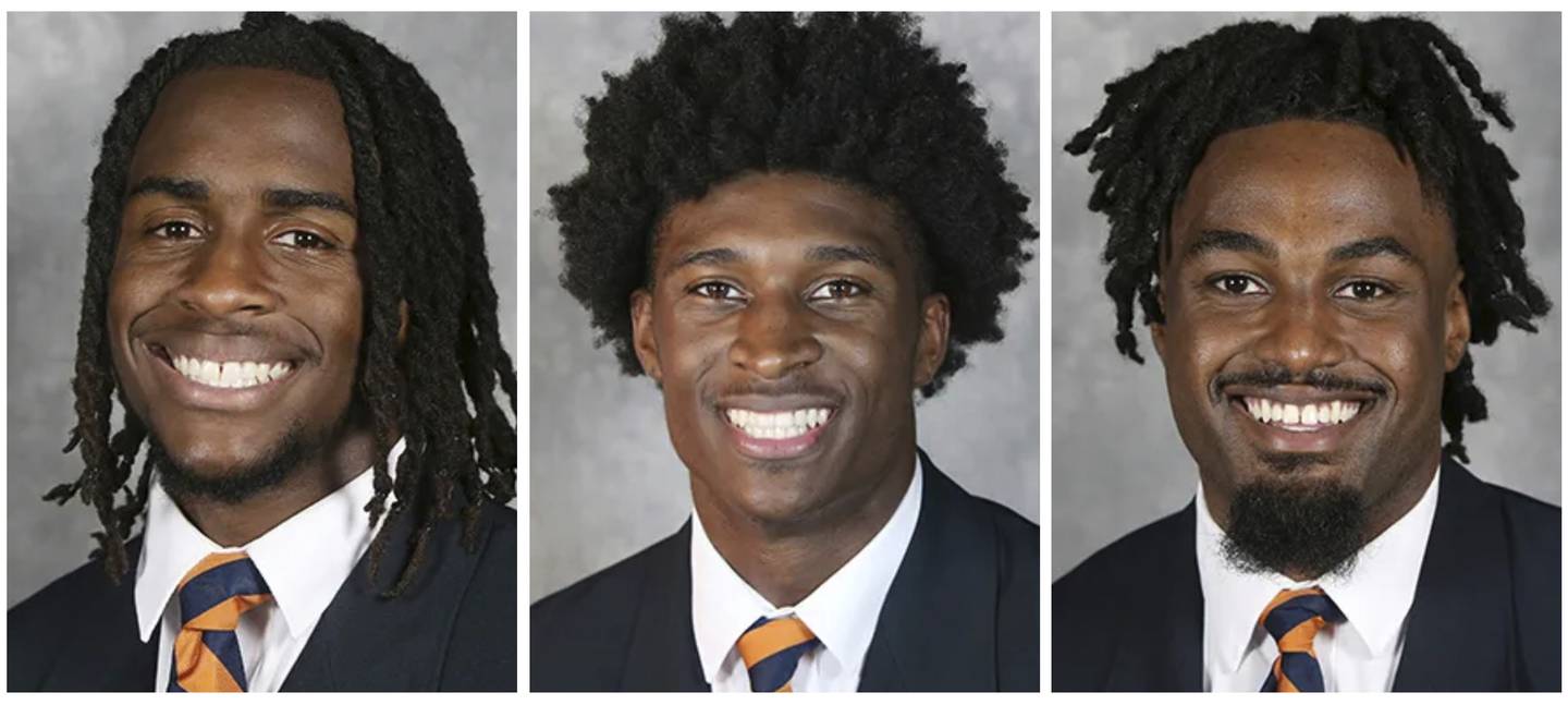 From left, Devin Chandler, Lavel Davis and D'Sean Perry. University of Virginia Athletics / AP