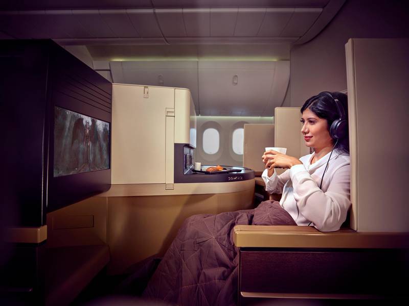 On business class, whether or not to recline isn't an issue. Etihad 