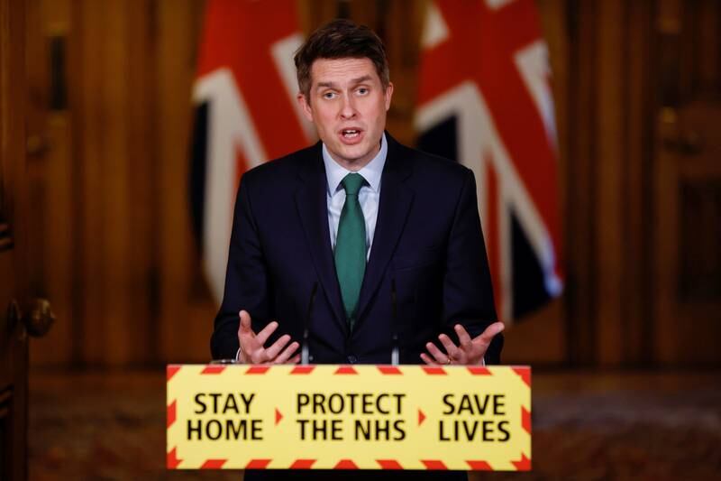 As education secretary, Sir Gavin holding a virtual news conference during the coronavirus pandemic, in February 2021. Getty Images