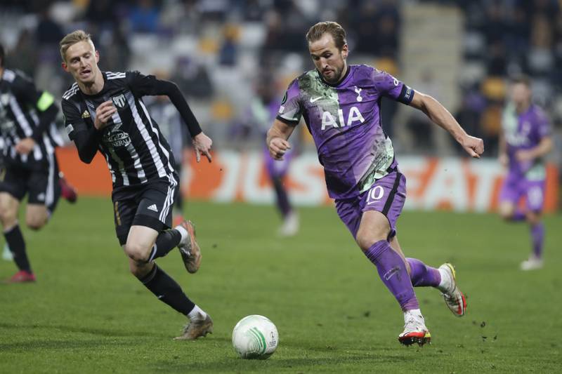 Tottenham's Harry Kane, right, during the Europa Conference League match against Mura. AP