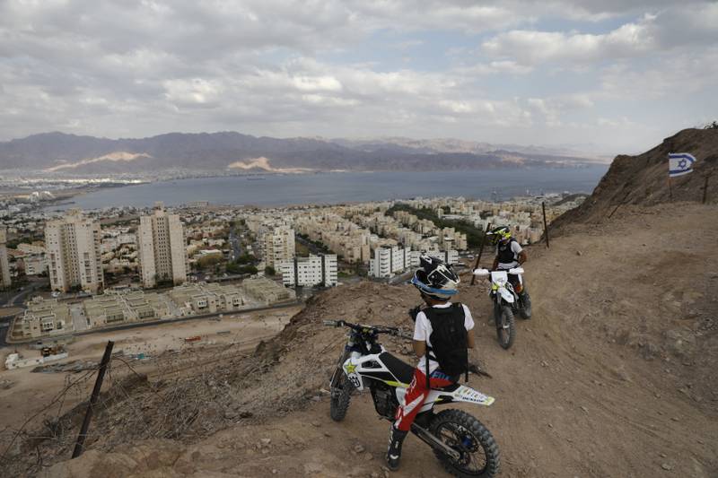 Aqaba can be seen in the background of this photo at the Israeli Red Sea resort city of Eilat. AFP