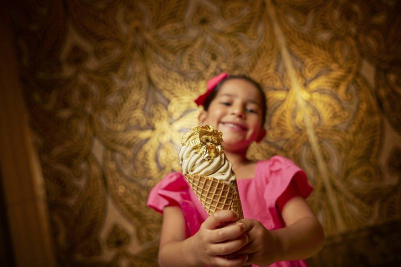 A 23-karat gold ice cream is on the menu at Emirates Palace this season. Photo: DCT - Abu Dhabi