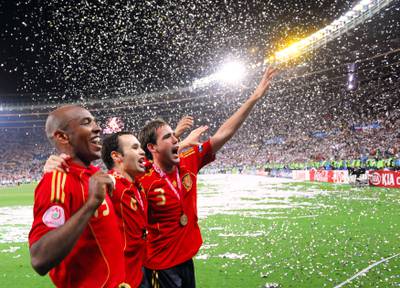 Andres Iniesta becomes a European champion with Spain after defeating Germany 1-0 in the Euro 2008 final in Vienna, Austria. AFP