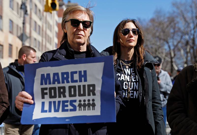 Former Beatle Sir Paul McCartney joins the rally during a "March For Our Lives" demonstration demanding gun control in New York City, U.S. March 24, 2018. REUTERS/Shannon Stapleton     TPX IMAGES OF THE DAY