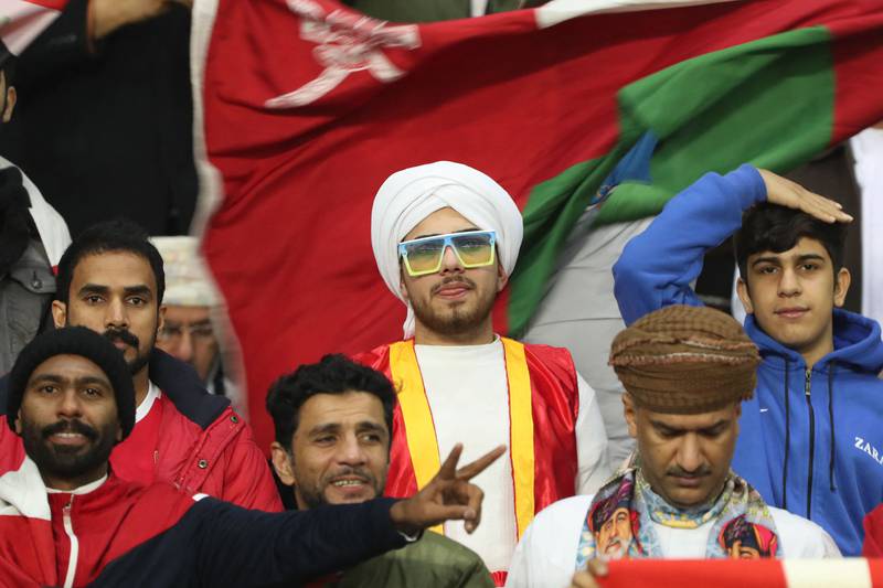 Omani supporters enjoy the semi-final between Bahrain and Oman at the Al Minaa Olympic Stadium in Iraq's southern city of Basra. AFP