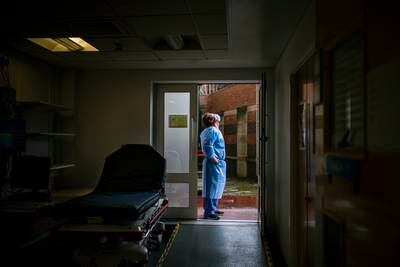 Domestic caretaker Jim Johnson outside Blackpool Victoria Hospital during the coronavirus pandemic in 2020. Getty Images