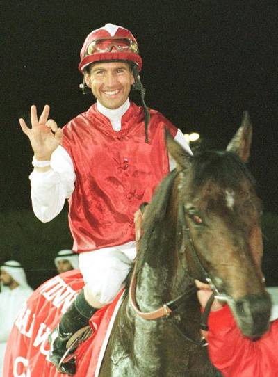 Singspiel shown with jockey Jerry Bailey after winning the second Dubai World Cup in 1997. Singspiel was the first winning horse for Sheikh Mohammed bin Rashid, Vice President and Prime Minister of the UAE and Ruler of Dubai. BK Bangash / AP