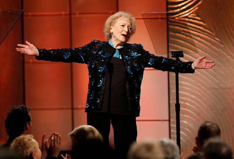 Betty White, in a floral sequinned jacket, on stage at the 40th Daytime Emmy Awards in Beverly Hills on June 16, 2013. Reuters