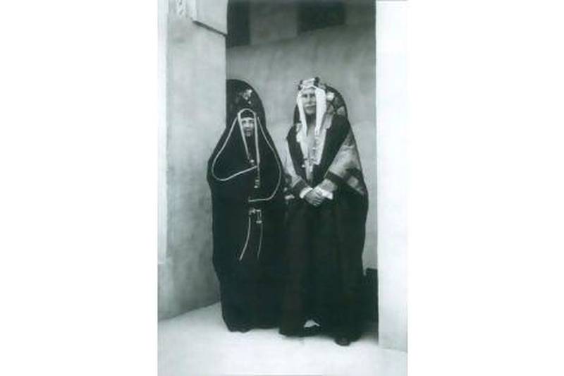 Princess Alice and her husband, the Earl of Athlone, in traditional Saudi dress.