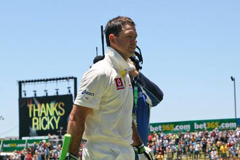 Ricky Ponting walks off a Test pitch for the final time after being dismissed for eight in the third Test against South Africa.