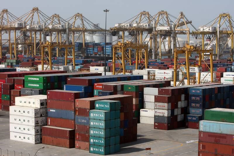 DUBAI , UNITED ARAB EMIRATES Ð Oct 06 : Cargo containers at the Terminal 1 in Jebel Ali port in Dubai. ( Pawan Singh / The National ) For Business. Story by Frank Kane