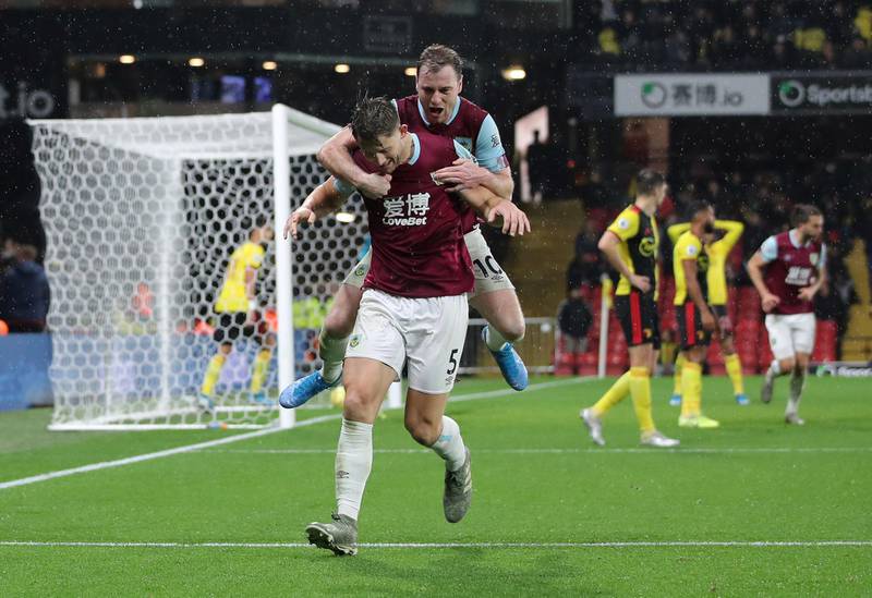 James Tarkowski scored the third of Burnley's goals in a 3-0 win away to Watford. Reuters