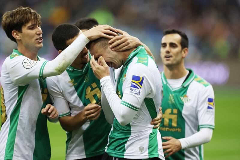 Real Betis' Loren Moron celebrates levelling at 2-2 in extra time. Getty