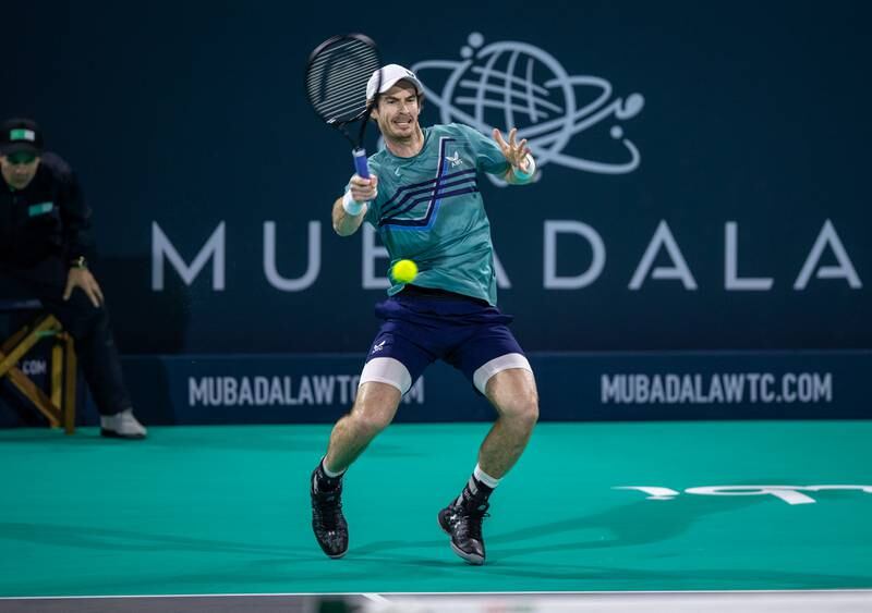 Andy Murray plays a forehand to Rafael Nadal at the Mubadala World Tennis Championship. Victor Besa / The National