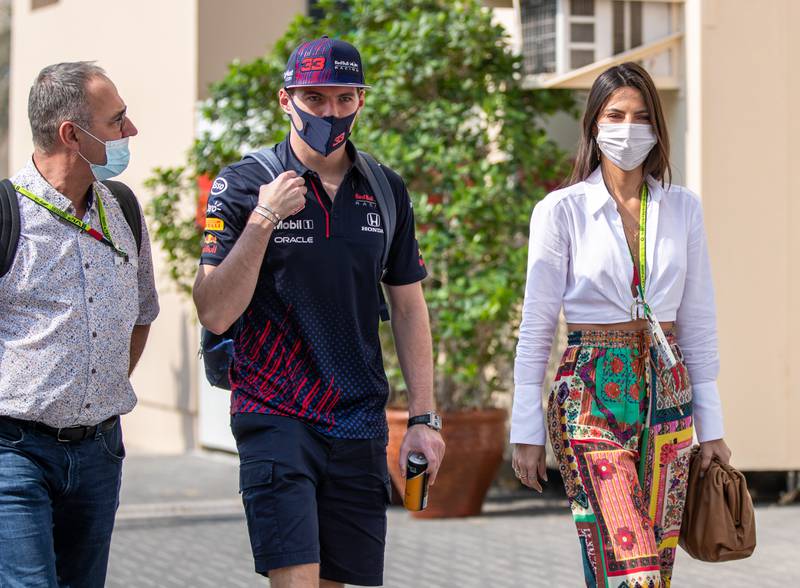Max Verstappen arrives with girlfriend Brazilian model Kelly Piquet at the Yas Marina Circuit. Victor Besa / The National