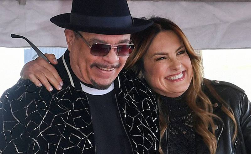 US actress Mariska Hargitay embraces Ice-T after giving remarks honouring the star. AFP