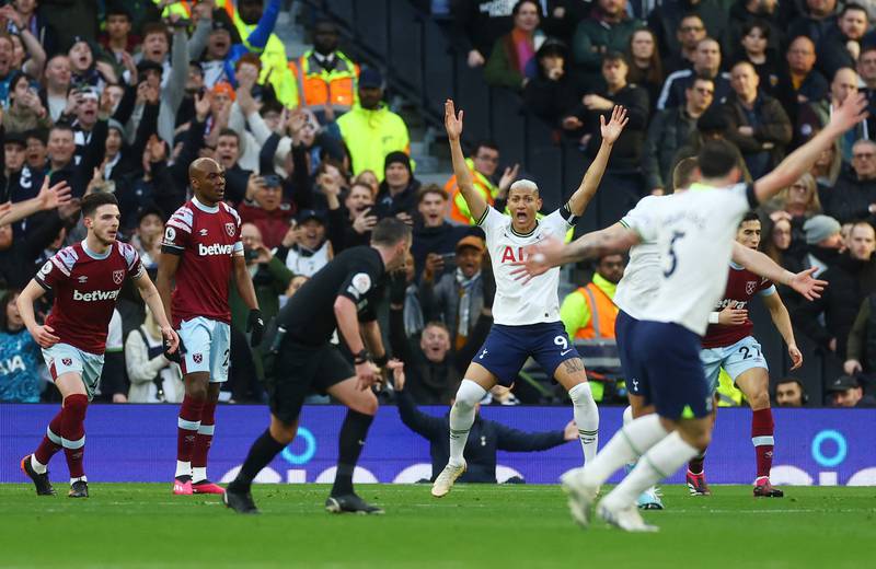 Tottenham Hotspur's Richarlison appeals to the referee. Reuters