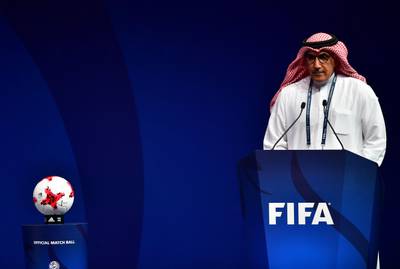 Mohammed Khalfan Al-Romaithi, chairman of the higher local Organising Commitee, gives a speech during the official draw of the FIFA Club World Cup UAE 2017 football tournament in Abu Dhabi on October 9, 2017.
The tournament will be held in Abu Dhabi and Al-Ain from December 6 to 16.   / AFP PHOTO / GIUSEPPE CACACE