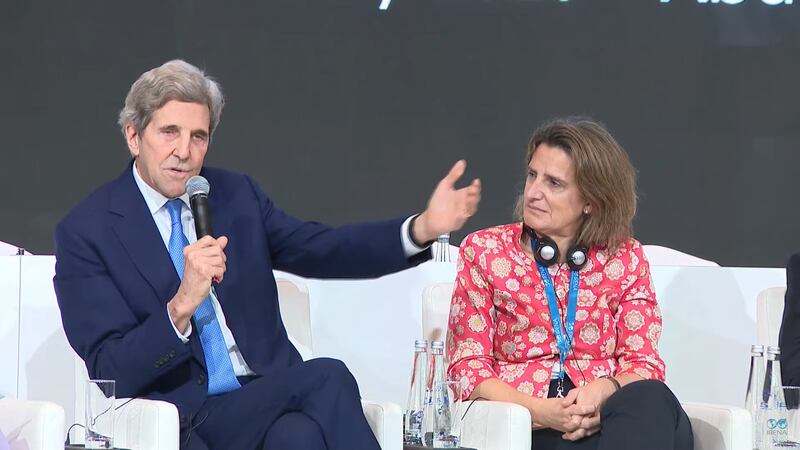 US climate envoy John Kerry speaks at the 13th Irena Assembly in Abu Dhabi on January 14, 2023.