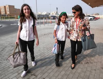 Gabriela  Rotter Sekef and Isabella Pauli arriveat Raha International School Abu Dhabi. Victor Besa / The National