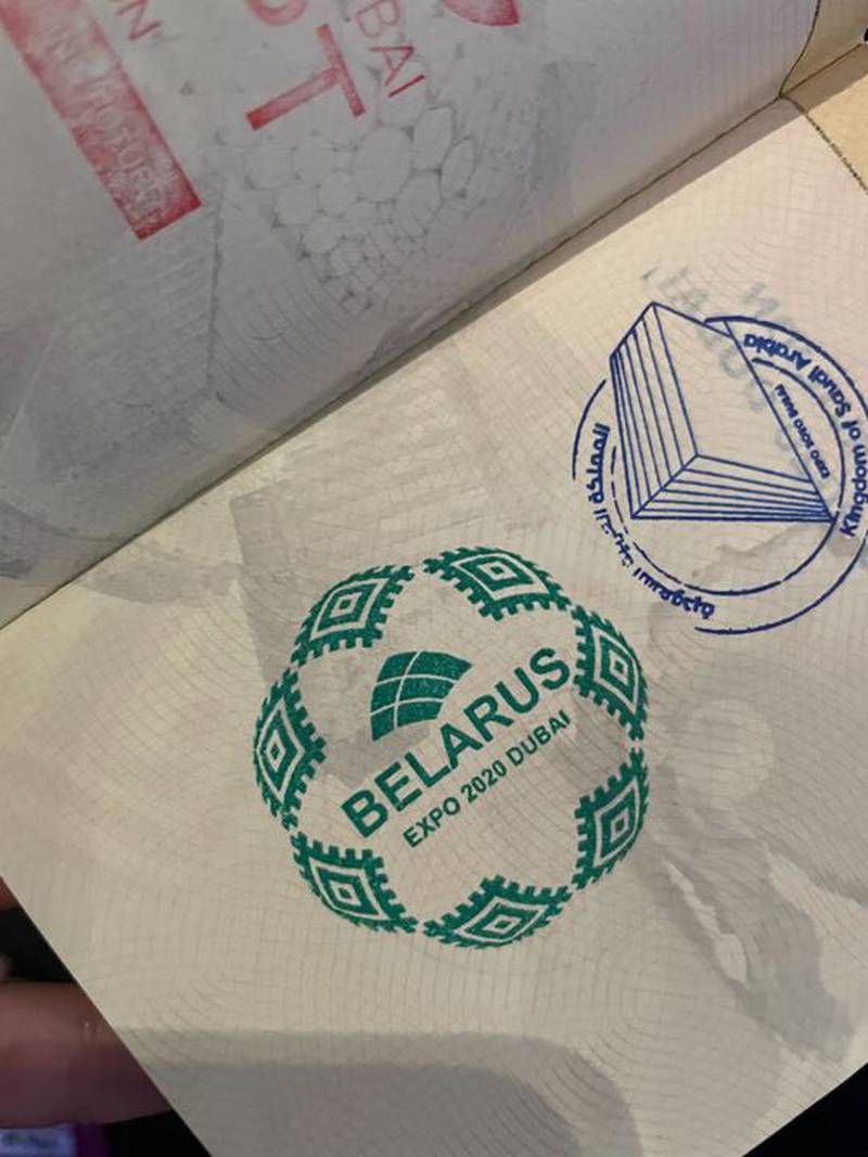The Belarus passport stamp. Fatima Al Mahmoud / The National
