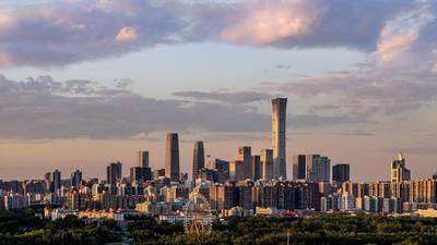BEIJING, CHINA - MAY 27: A general view of the skyline of the central business district at sunset on May 27, 2020 in Beijing, China. (Photo by Sheng Peng/VCG via Getty Images)