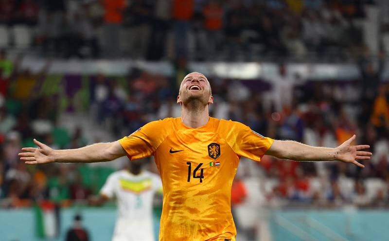 Netherlands' Davy Klaassen celebrates scoring their second goal against Senegal. Reuters